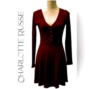 💖Dark Red Faux Front Button Skater Dress | Size S